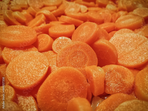 Pile of chopped carrots in close-up, macrophotography