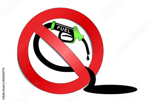 3d fuel crisis concept design with forbidden sign, fuel pump, oil drop. Car fuel, gas, diesel, benzin out of stock illustration. Fuel price rise, economic crash vector icon.
