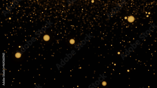 Spreading gold dot of firefly in a dark night (3D Rendering)