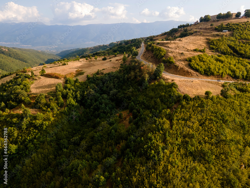 Aerial sunset view of Ograzhden Mountain, Bulgaria