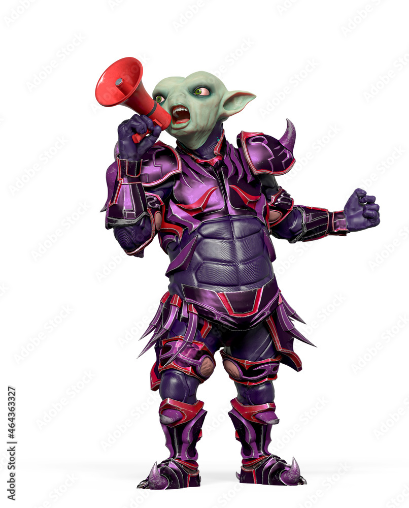 little alien warrior is protesting and screaming on the megaphone little alien warrior is protesting and screaming on the megaphone