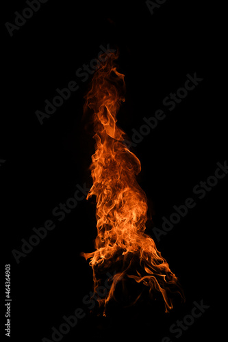 Fire blaze flames on black background. Fire burn flame isolated, abstract texture. Flaming explosion with burning effect. Fire wallpaper, abstract art pattern with copy space.