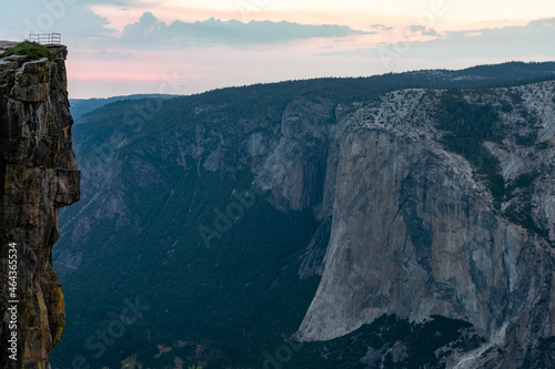 Beautiful sunset seen from Taft Point in Yosemite National Park, California photo