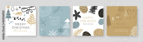 Christmas New Year winter holiday doodle card set