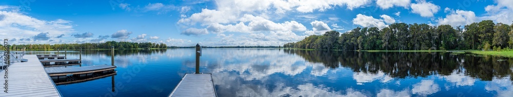 Panorama of Henderson Lake from Wallace Brooks Park boat dock - Inverness, Florida, USA