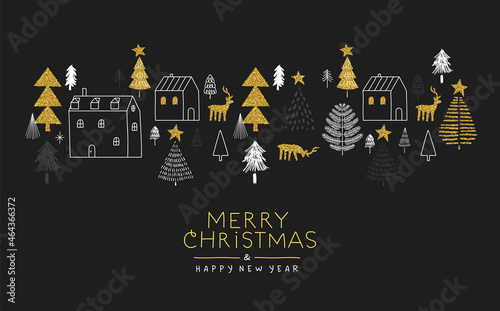 Christmas New Year gold glitter winter doodle card