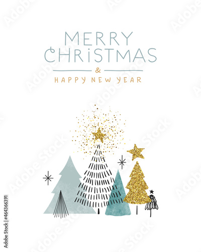 Christmas New Year gold glitter pine tree card