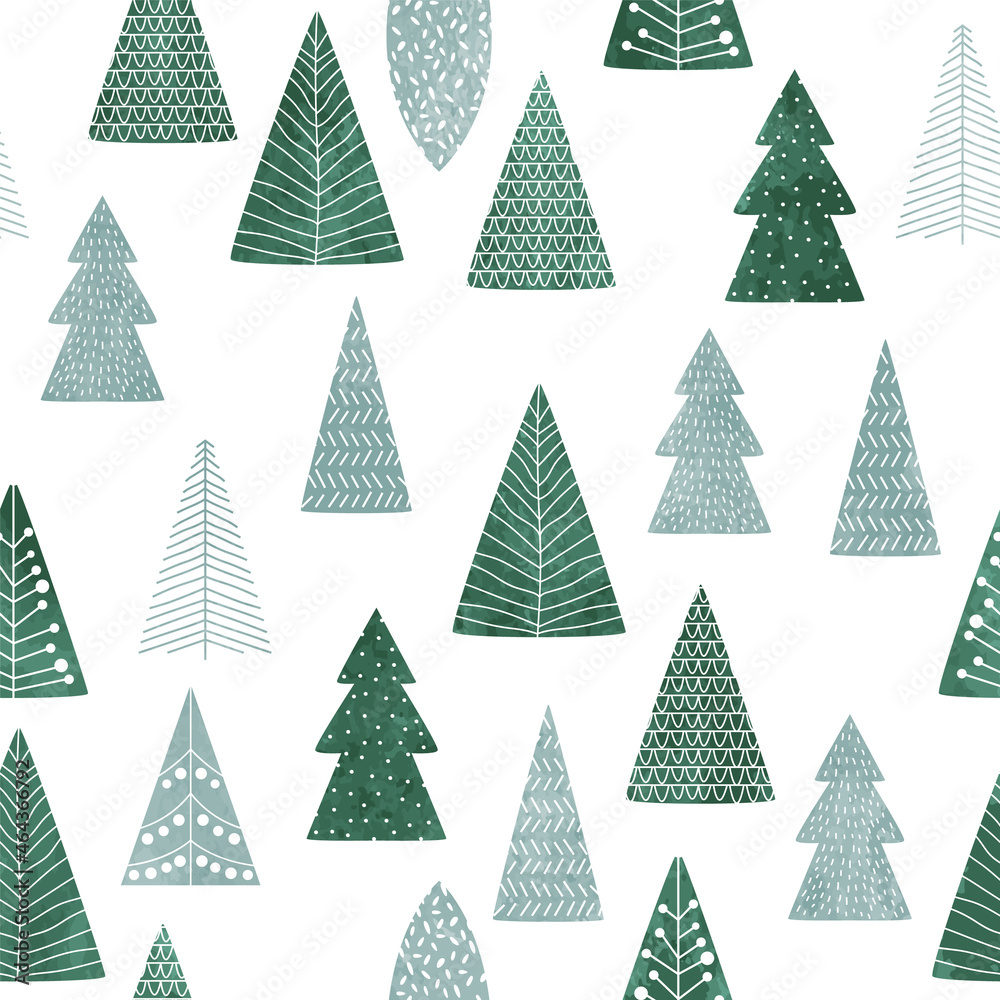 Christmas watercolor pine tree seamless pattern