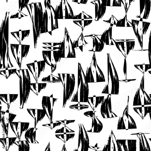 Abstract style seamless pattern. Hand drawn chaotic paint shapes surface print. Freehand figures modern texture background. Handdrawn artistic design wallpaper