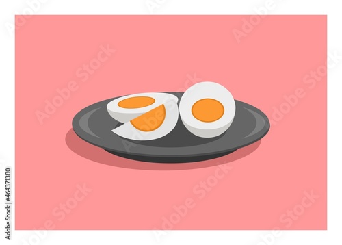 Boiled egg slices on a lid. Simple flat illustration.