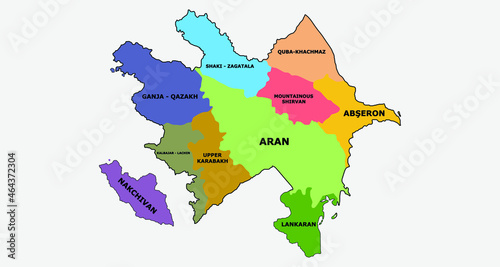 Map of Azerbaijan is divided into 10 economic regions  outline silhouette vector illustration