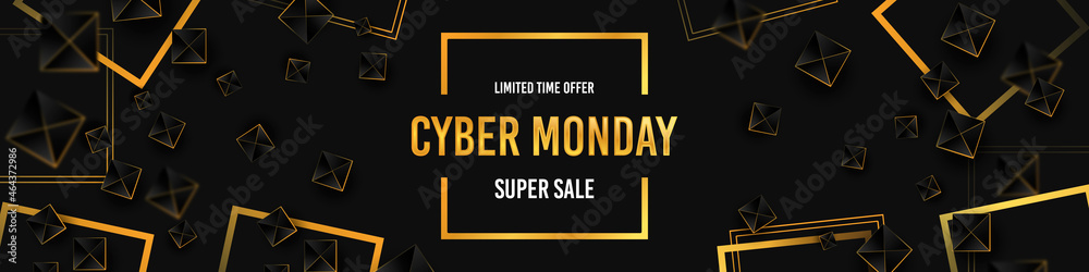 Modern background with geometric and abstract shapes. Luxury style. Vip. Cyber Monday sale discount. Final sale up to 50% off. Special offer. Banner, vector illustration.
