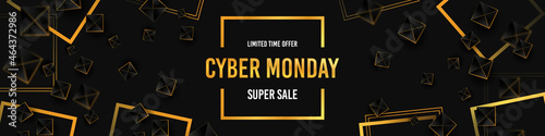 Modern background with geometric and abstract shapes. Luxury style. Vip. Cyber Monday sale discount. Final sale up to 50% off. Special offer. Banner, vector illustration.
