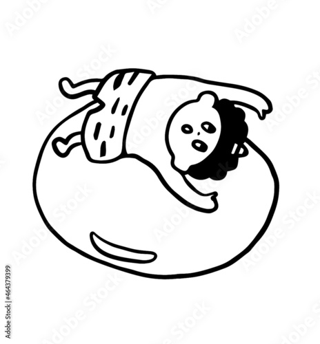 豆の上で寝転がる鬼