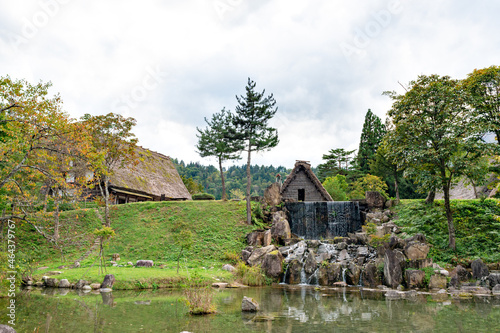 Traditional Japanese house with thatched roof in Shirakawago, Gifu, Japan photo