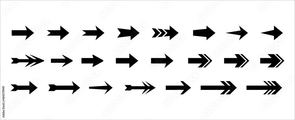 Arrow icon vector set. Arrows icons vector set. Contains symbol of various arrow head point shape. Arrow icon vector set. Arrows icons vector set. Contains symbol of various arrow head point shape.