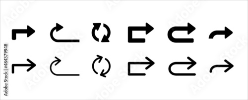 Arrow icon vector set. Arrows icons vector set. Contains symbol of turn right, turn left, turning point, turning place spot and circle drive.