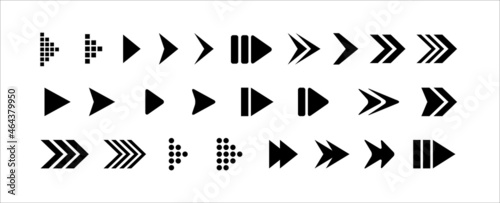 Arrow icon vector set. Arrows icons vector set. Contains symbol of various arrow head point shape, play, pause, next button symbol © great19