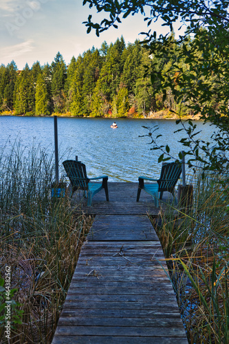 Wood dock on the long lake, Nanaimo, Vancouver Island, British Columbia, Bc Canada