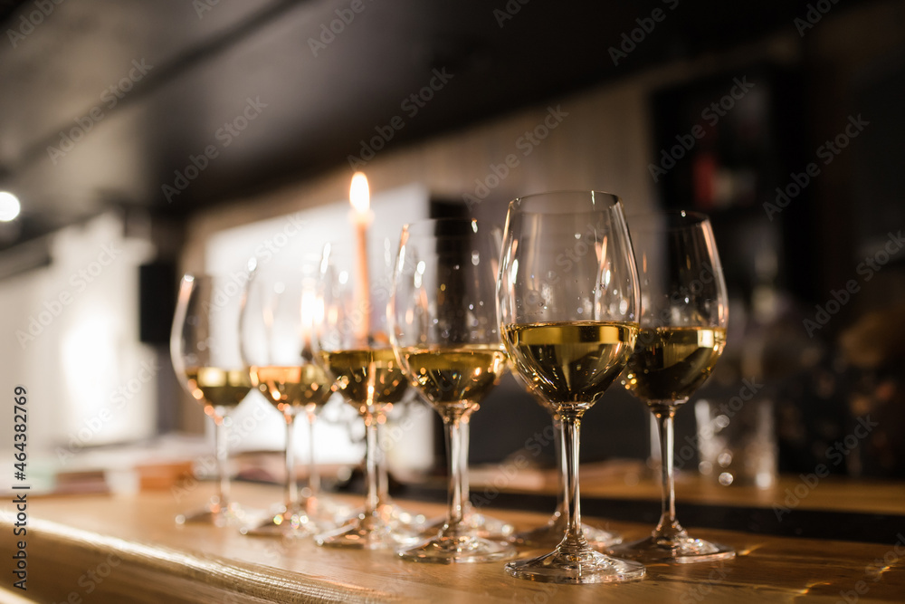 Lots of glasses of rosé wine at the wine tasting. Rose wine and variety concept Lots of glasses of rosé wine at the wine tasting. Rose wine and variety concept