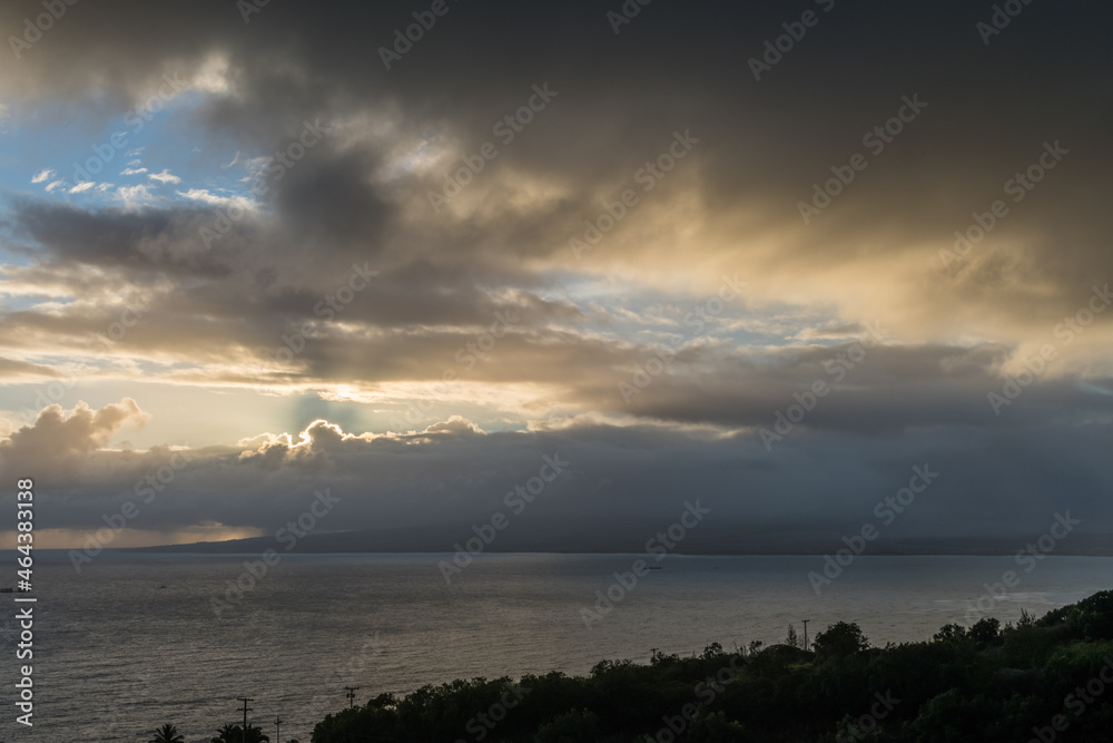 Beautiful sunrise cloudscape over the Pacific ocean in early morning, west Maui, Hawaii