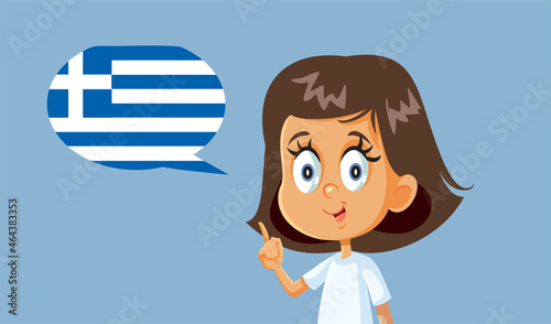 Little Girl Speaking Greek Language Vector Illustration
