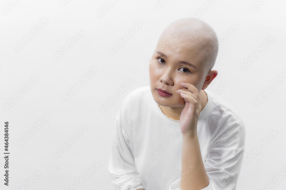 Asian woman breast cancer survivor studio portrait on white background Asian woman breast cancer survivor studio portrait on white background