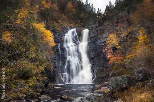 North River waterfalls, the highest waterfall of Nova Scotia Gushing water fall in an autumn forest landscape. North River Falls, Cape Breton, Nova Scotia, Canada © Prashanth Bala