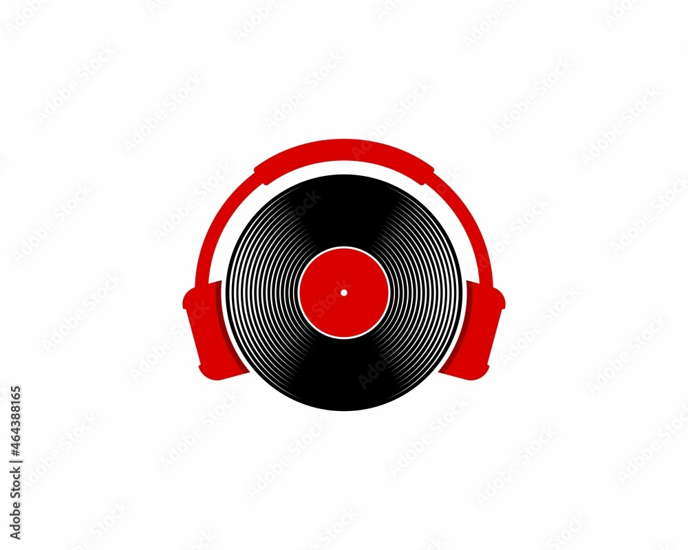 Vinyl recorder using headphone illustration logo Vinyl recorder using headphone illustration logo