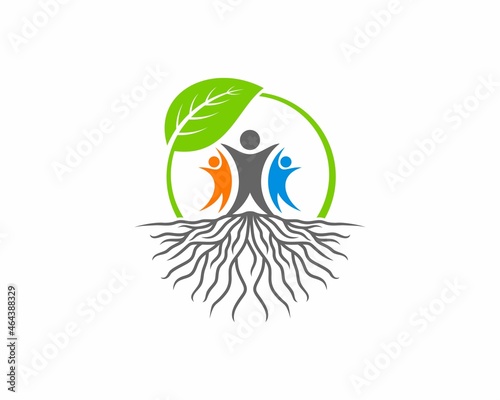 Abstract people on the tree roots illustration