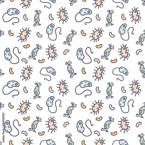 Bacterial organisms color vector doodle simple seamless pattern