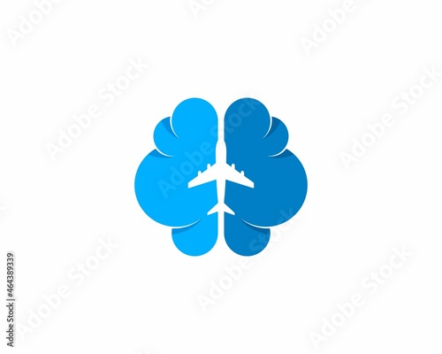 Cloud and brain with flight airplane in the middle