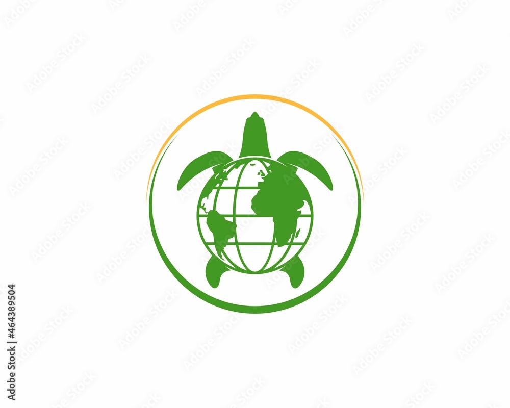 Combination turtle with globe in the circle logo Combination turtle with globe in the circle logo