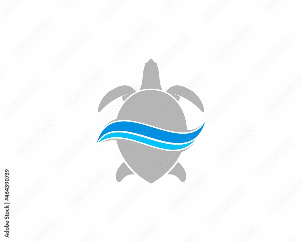 Turtle silhouette with sea wave in the middle Turtle silhouette with sea wave in the middle