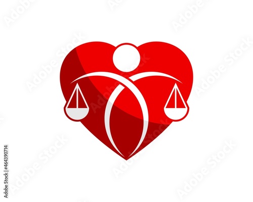 Red love shape with people law scale inside