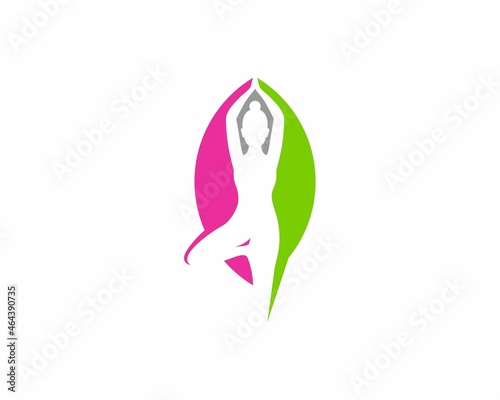 Woman ballerina silhouette in the leaf logo photo