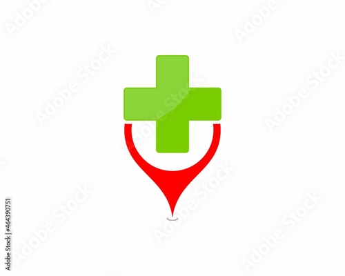 Plus medical symbol in the point location logo