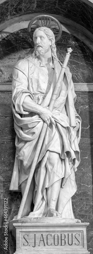 ROME, ITALY - AUGUST 28, 2021: The marble statue of St. James the Greater in the church Chiesa san Giacomo in Augusta by Ippolito Buzio (1602). photo