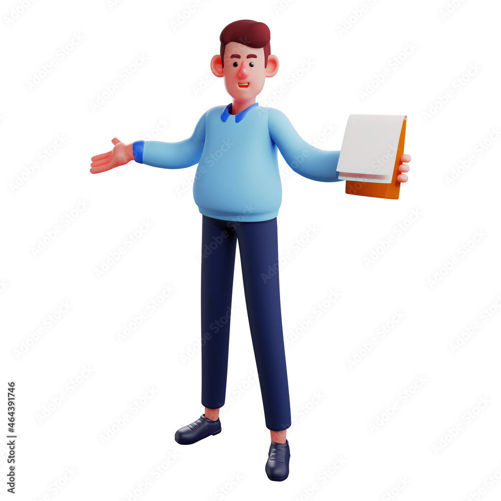 3D Workman Cartoon picture having a notebook 3D Workman Cartoon picture having a notebook