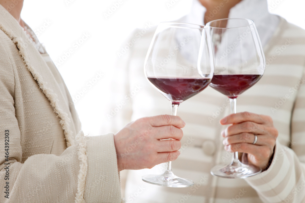 ワインで乾杯する女性の手元 ワインで乾杯する女性の手元