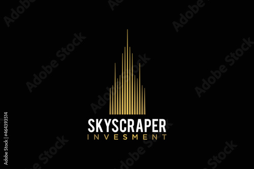 Gold City Building with stripe line style, Golden Real Estate Apartment Monogram luxury elegant logo design construction development
