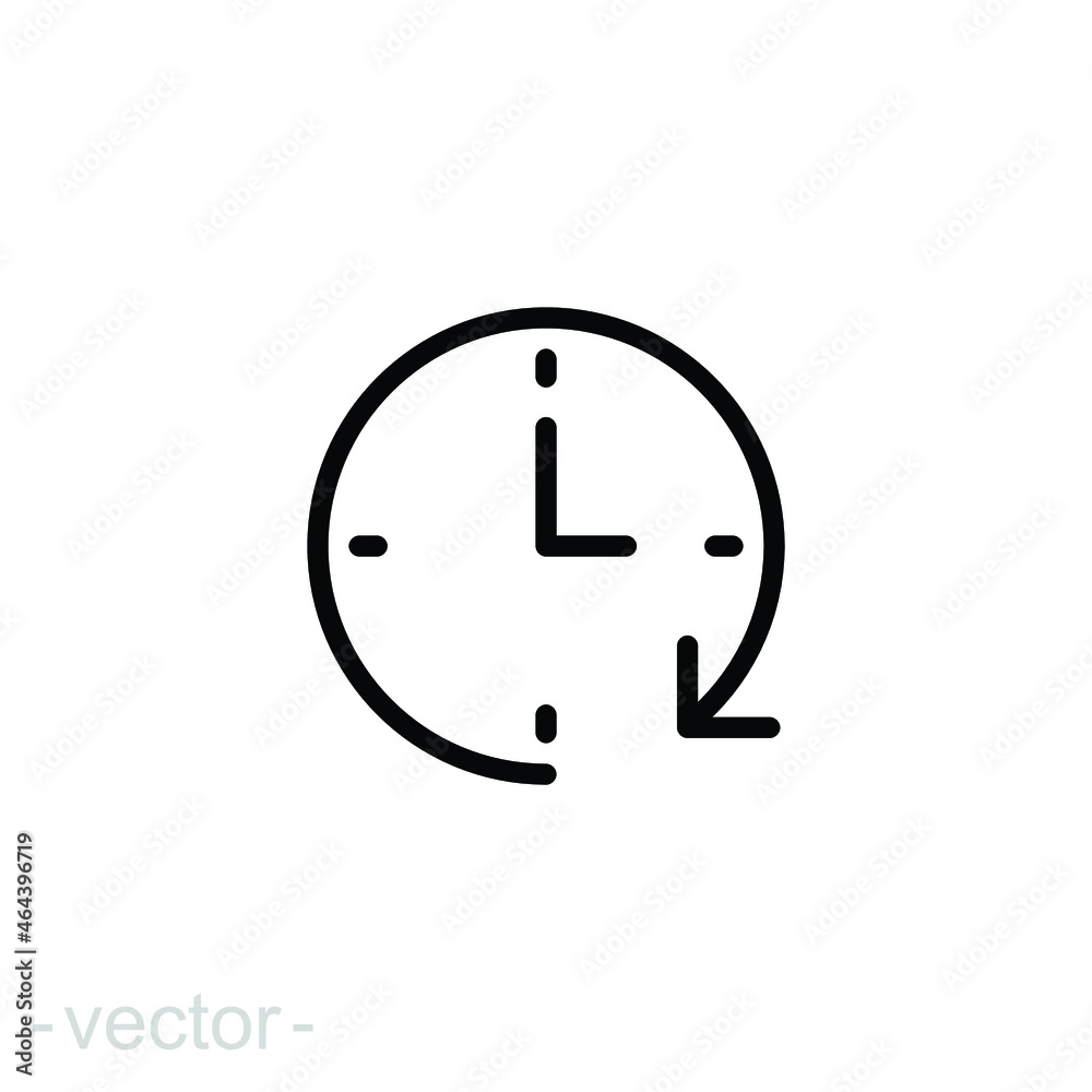 Clock time icon. Simple outline style. Timer, hour, minute, flat, business, speed, alarm, 24, stopwatch, circle, watch concept. Vector illustration isolated on white background editable stroke EPS 10 Clock time icon. Simple outline style. Timer, hour, minute, flat, business, speed, alarm, 24, stopwatch, circle, watch concept. Vector illustration isolated on white background editable stroke EPS 10