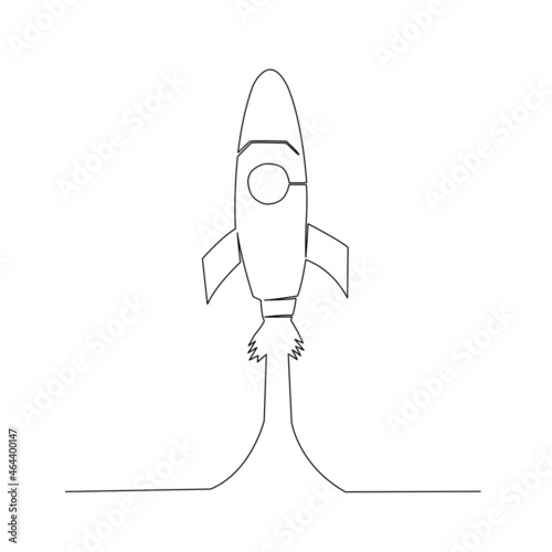 vector illustration continuous line drawing of hand drawn spaceship line art simple flying into outer space on a white background