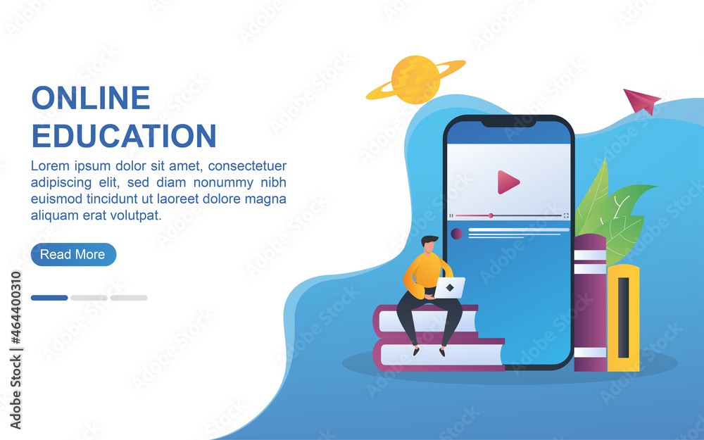 custom made wallpaper toronto digitalIllustration concept of online education with people learning via video on laptop.
