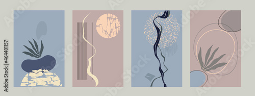  Pattern. Natural elements.flowers and leaves. Texture wall art vector set. Design with abstract shape and pattern for printing, covers. Minimalism. Vector illustration