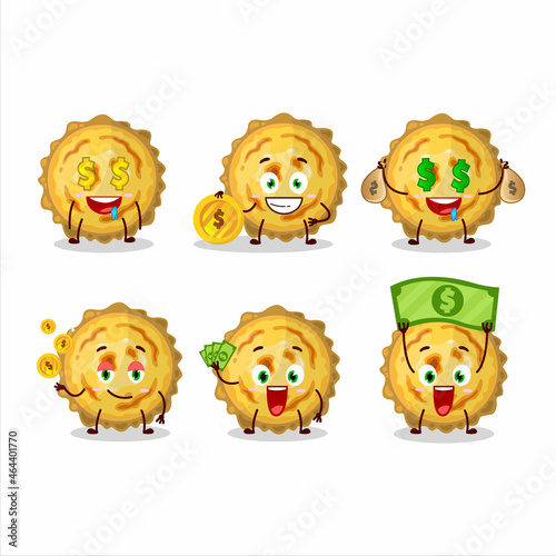 Fototapeta Naklejka Na Ścianę i Meble -  Custard tart cartoon character with cute emoticon bring money