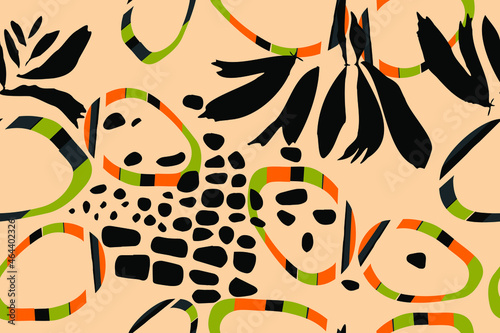 Rings. Tropical leaves. Exotic pattern. Creative seamless background. Fashion template for design, clothing, textiles