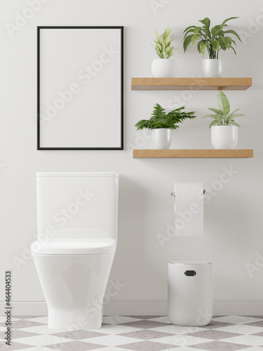3D Modern interior of toilet room with mockup poster frame © Johnstocker
