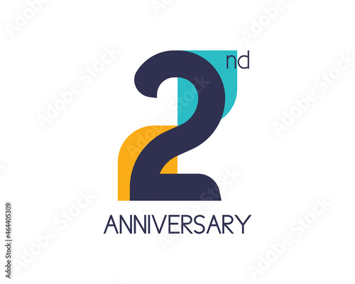 2nd anniversary geometric logo. Overlap shapes for birthday design. Minimalist two year celebration