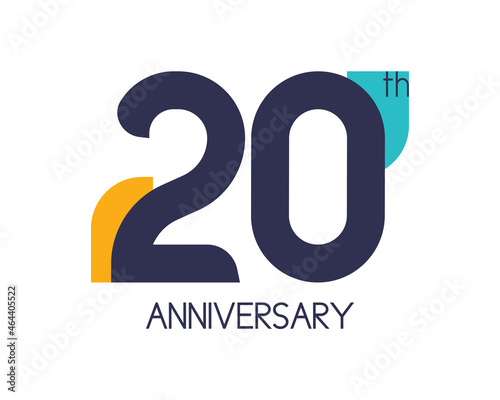 20th anniversary geometric logo. Overlap shapes for birthday design. Minimalist twenty year celebration